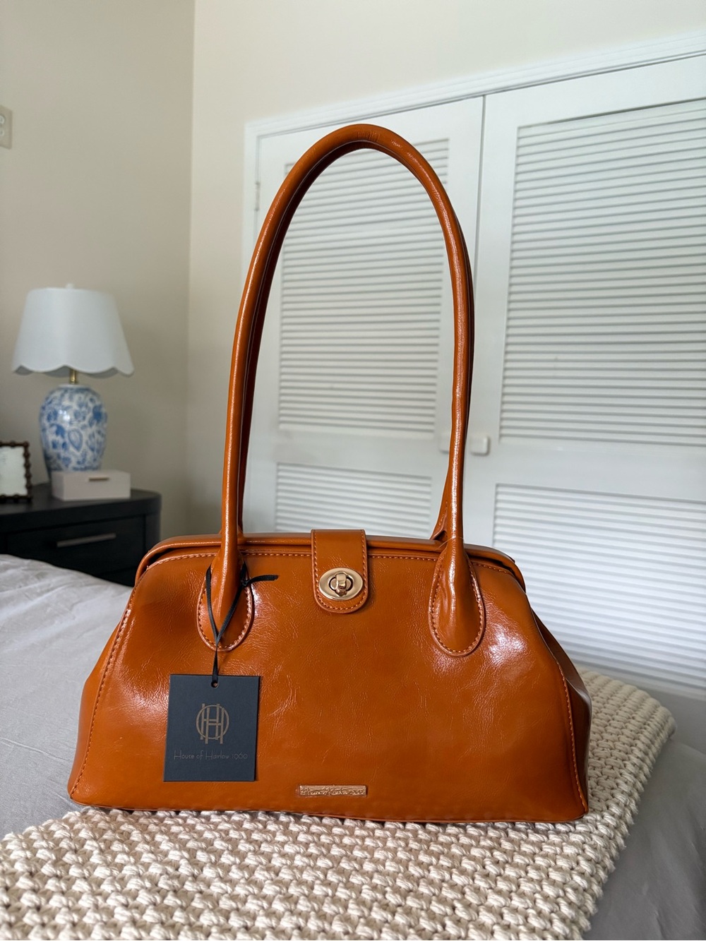 NWT House of Harlow 1960 Cognac East West Shoulder Bag Satchel